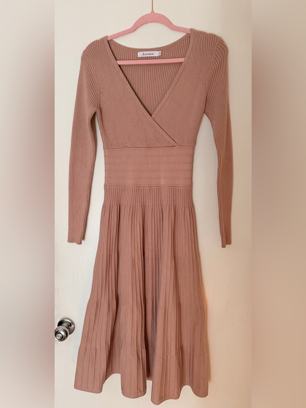 Anrabess Ribbed Knit V-Neck Maxi dress - Dusty Rose